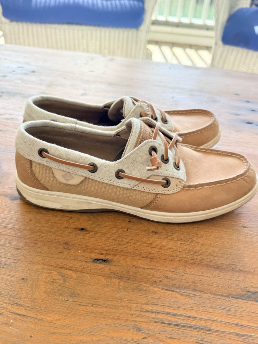 Sperry Top-Sider Women’s Boat Shoes Tan Leather Wool Blend Upper Size 8 - Picture 5 of 15